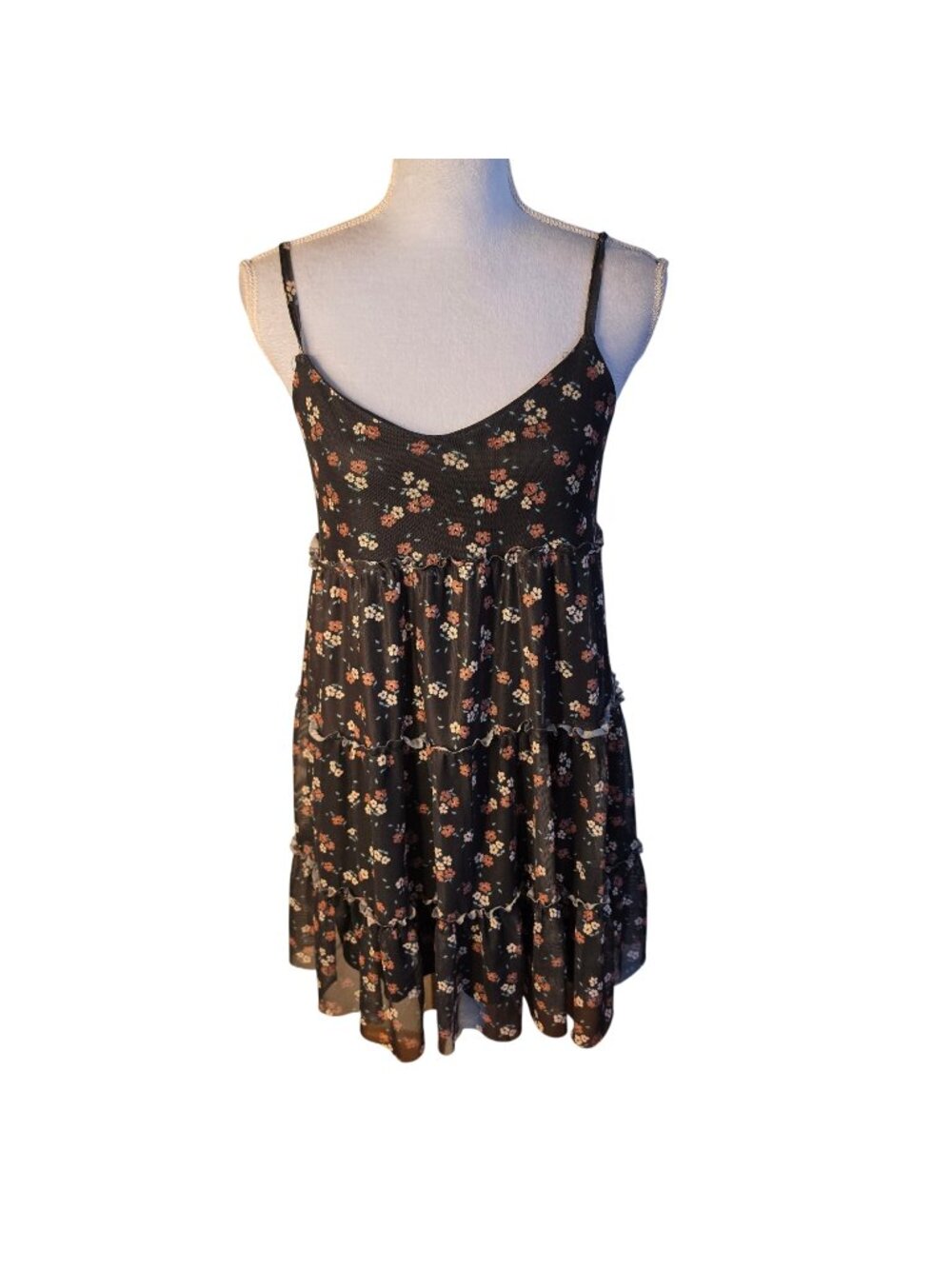 Sky & Sparrow Black Ditsy Floral Mini Dress Grunge Fairy Cottagecore Y2K Sz S